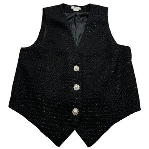 Jason Wu XS Black Metallic Tweed Jewel Sleeveless Button Up Vest